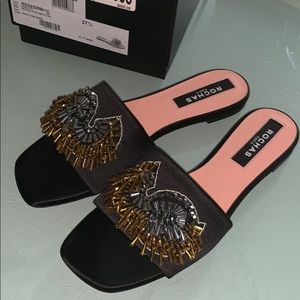 Rochas fabric flt mule with jewels